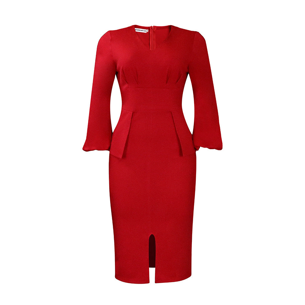 Damen Midikleid mit elegantem V-förmigen Ausschnitt und Rüschendetails Stalluxe