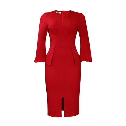 Damen Midikleid mit elegantem V-förmigen Ausschnitt und Rüschendetails Stalluxe