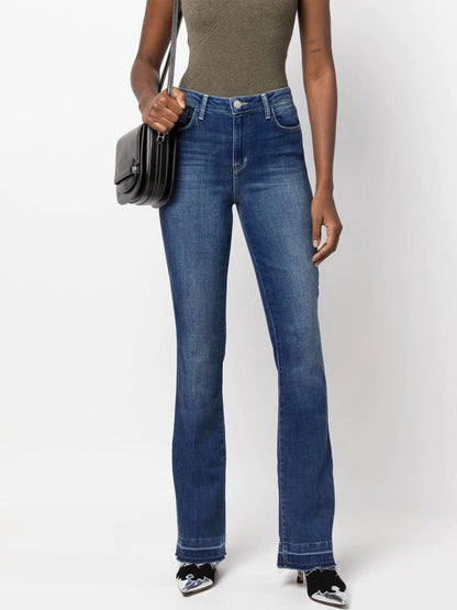Damen Bootcut Jeans mit angesagten unregelmäßigen Fransen Stalluxe