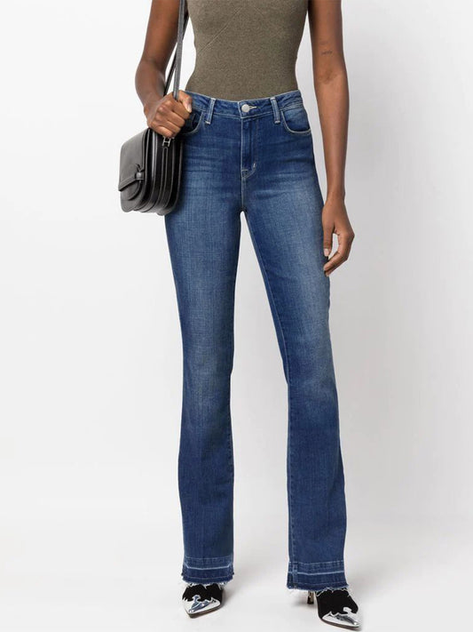 Damen Bootcut Jeans mit angesagten unregelmäßigen Fransen Stalluxe