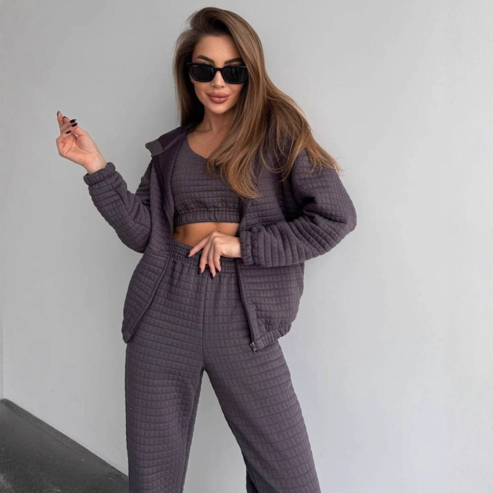 Damen modisches Freizeitset mit gepolstertem Oberteil und elastischer Hose Stalluxe