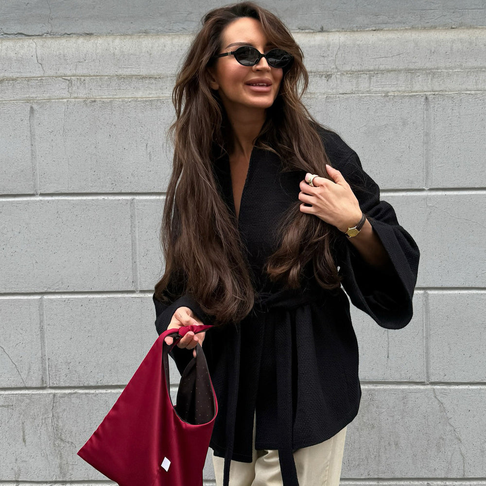 Damen lässige Waffelstoffjacke mit Taillengürtel Stalluxe