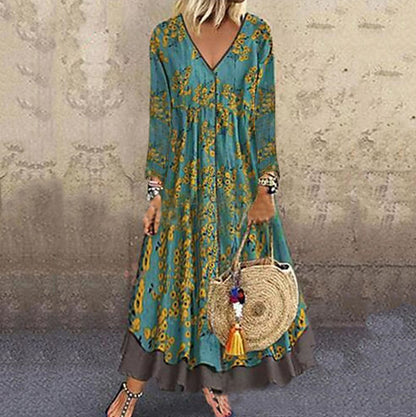 Damen Maxikleid mit V-Ausschnitt und langen Ärmeln Stalluxe
