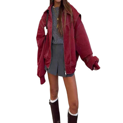 Damen Oversized Jacke im Jeanslook mit strukturierter Oberfläche und verstecktem Reißverschluss Stalluxe