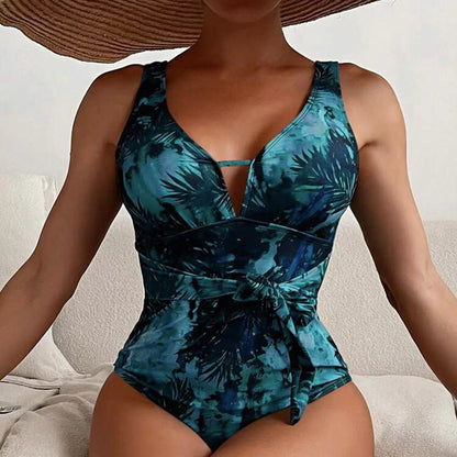 Damen Einteiliger Badeanzug mit raffiniertem Wickel-Design und modischem Muster Stalluxe