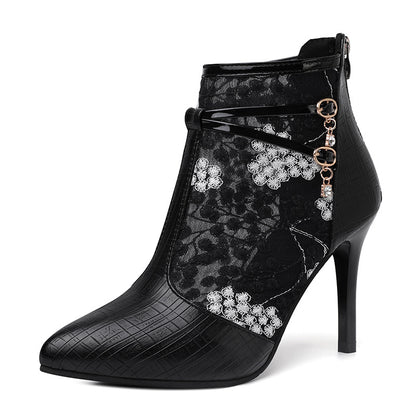 Damen elegante Ankle Boots mit floralem Transparentdesign und modischem Detail Stalluxe