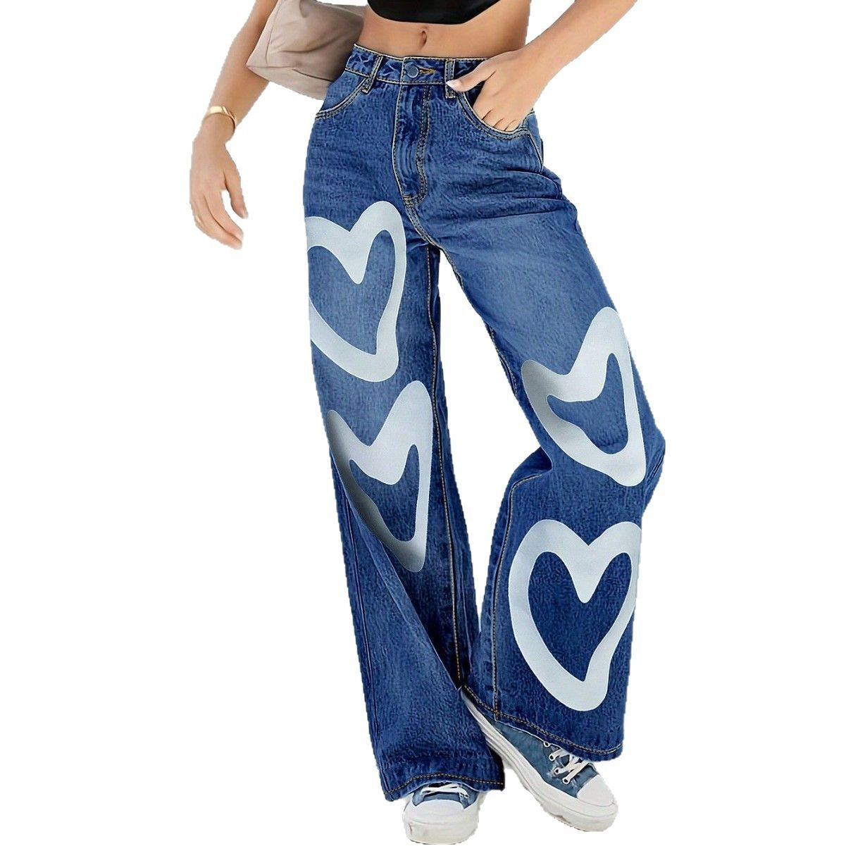 Damen Weit geschnittene Jeans mit Herzen-Design Stalluxe