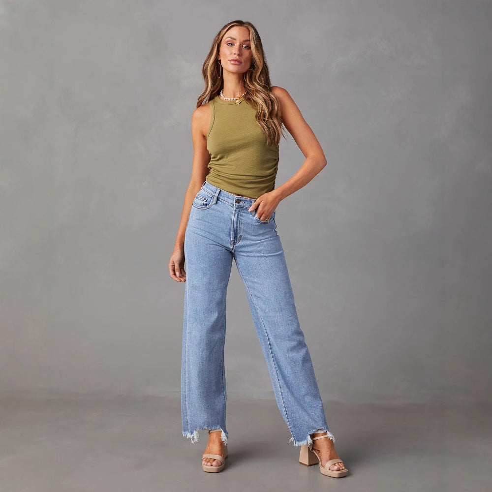 Damen Weit geschnittene Jeans mit fransigem Saum Stalluxe