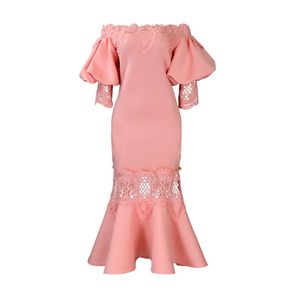 Damen Elegantes Off-Shoulder-Kleid mit Spitzendetails Stalluxe