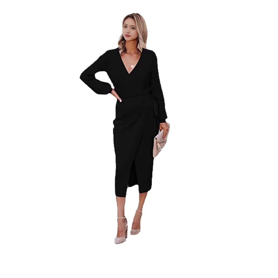 Damen Wickelkleid mit eleganter Rippstruktur und modernen Details Stalluxe