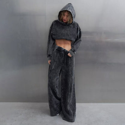 Damen Urbanes Loungewear-Set mit cropped Hoodie und weiten Hosen Stalluxe