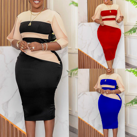 Damen Figurbetontes Midi-Kleid mit eleganten Ärmeln Stalluxe