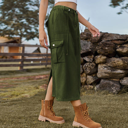 Damen Cargo-Midirock mit praktischen Seitentaschen und verstellbarem Kordelzug Stalluxe