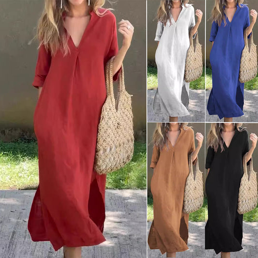 Damen Sommerliches Hippiekleid mit V-Ausschnitt und weiten Ärmeln Stalluxe