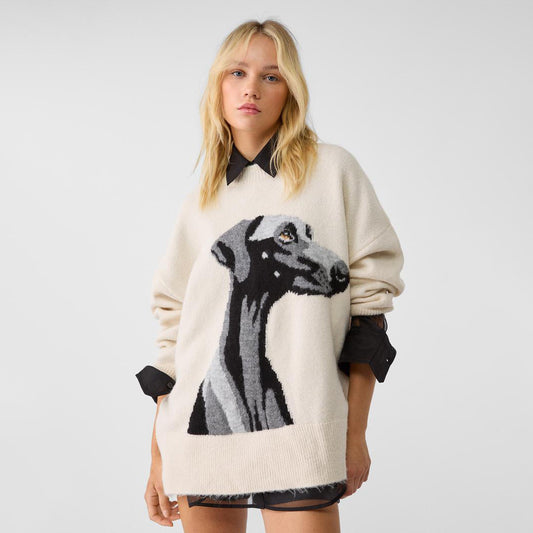 Damen Oversized Pullover mit einzigartigem Hundemuster Stalluxe