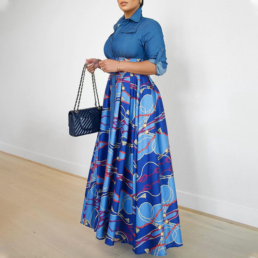 Damen Maxikleid mit elegantem Druck Stalluxe