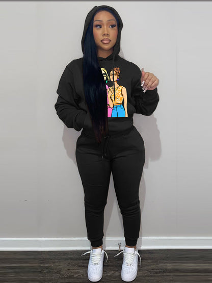 Damen Hoodieset mit künstlerischem Print und bequemen Jogginghose Stalluxe