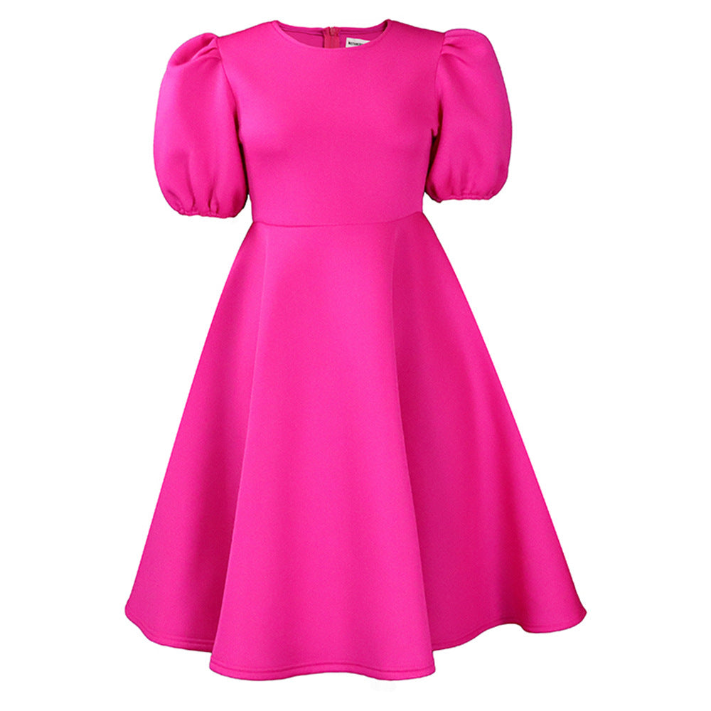 Damen Skaterkleid mit voluminösen Ärmeln und schwingendem Rock Stalluxe Magenta