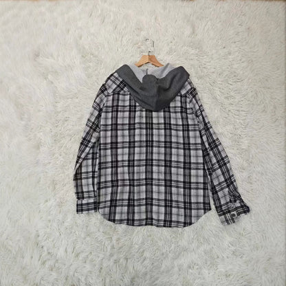 Damen lässige Flanellhemdjacke mit Kapuze und Karomuster Stalluxe
