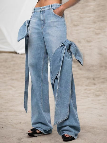 Damen modische und lässige Jeans mit seitlichen Bindebändern Stalluxe