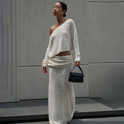 Damen elegantes Set aus Crop-Oberteil und Maxi-Rock mit Rüschendetails Stalluxe