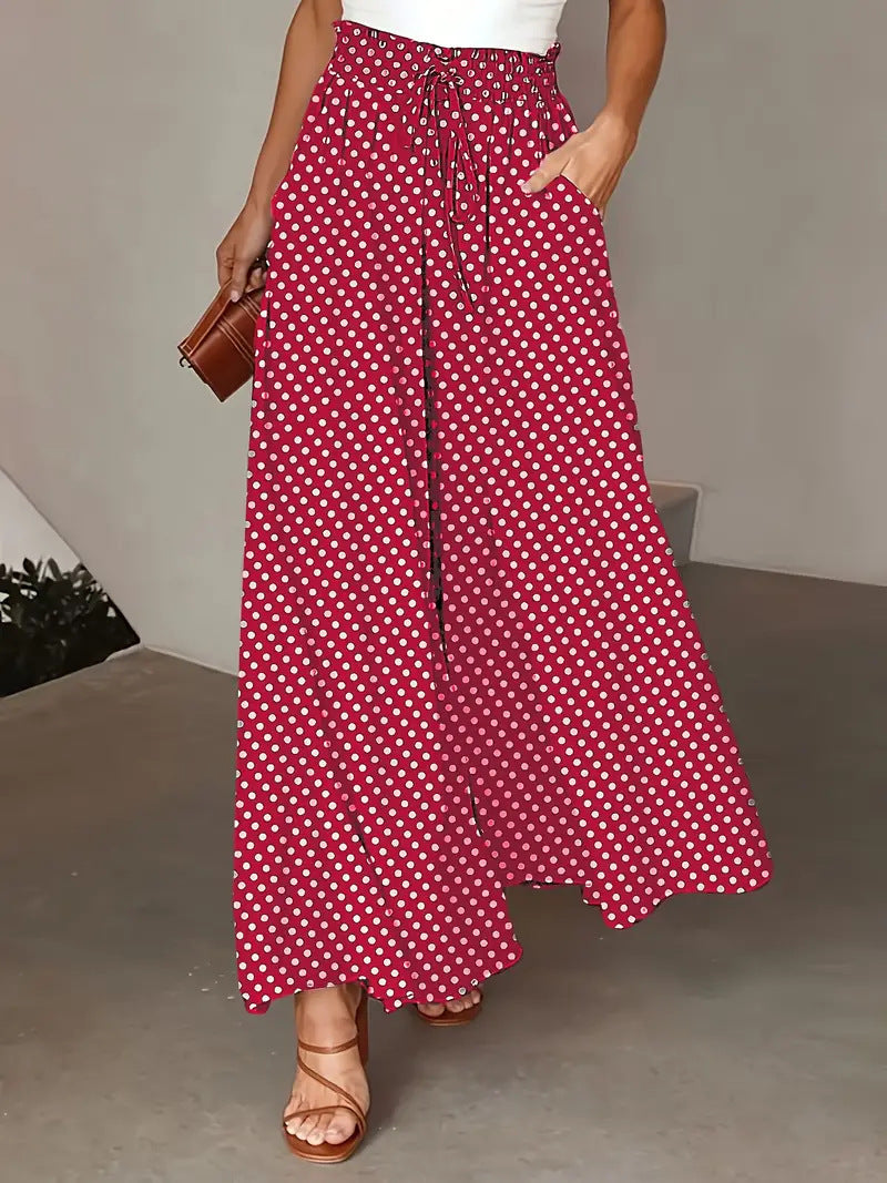 Damen Weite Palazzo-Hose mit elastischem Bund und modernen Punkten Stalluxe