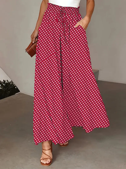 Damen Weite Palazzo-Hose mit elastischem Bund und modernen Punkten Stalluxe