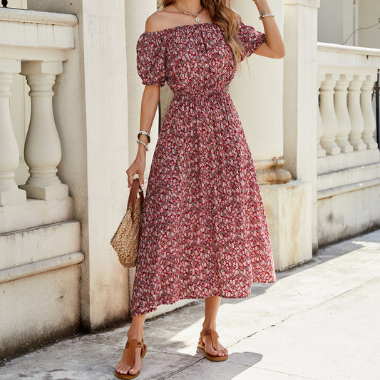 Damen Maxikleid mit Blumenmuster und elastischem Taillenbund Stalluxe