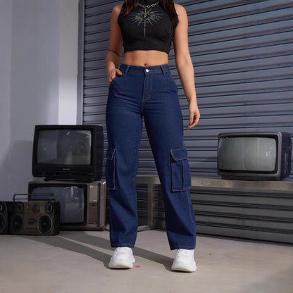 Damen Cargo-Jeans mit hoch tailliertem Schnitt und praktischen Taschen Stalluxe