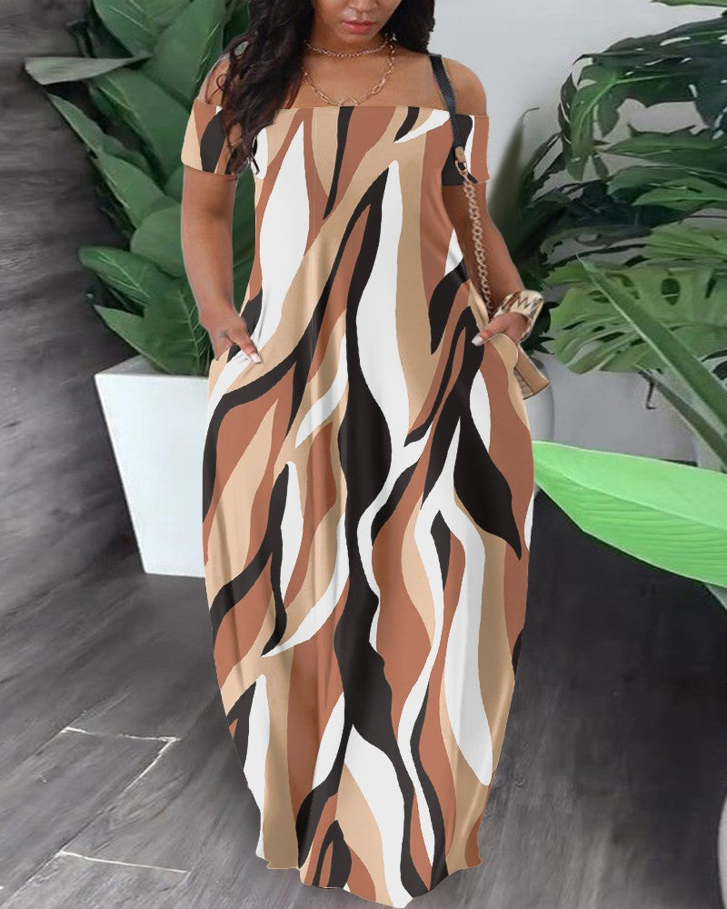 Damen Maxikleid mit modernem grafischem Muster und bequemem Schnitt Stalluxe