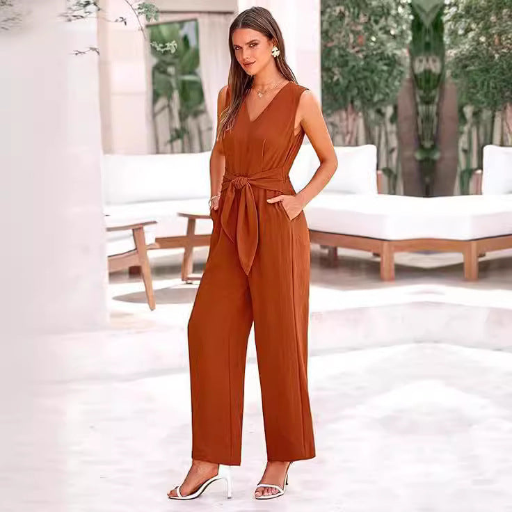 Damen eleganter Jumpsuit mit tailliertem Schnitt und weitem Bein Stalluxe