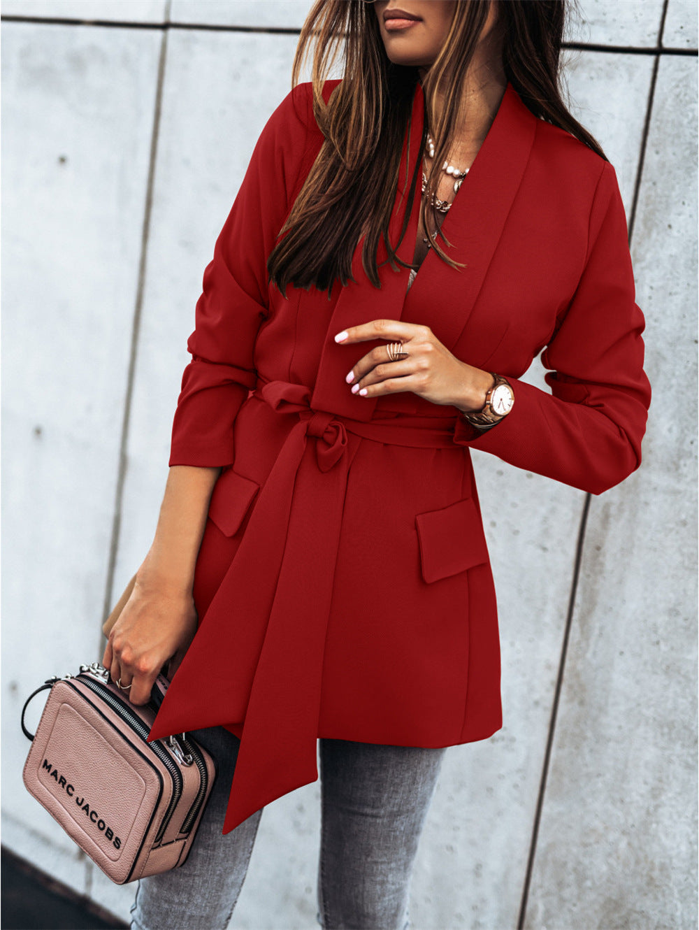 Damen Modische Blazerjacke mit praktischem Gürtel und tiefen Taschen Stalluxe