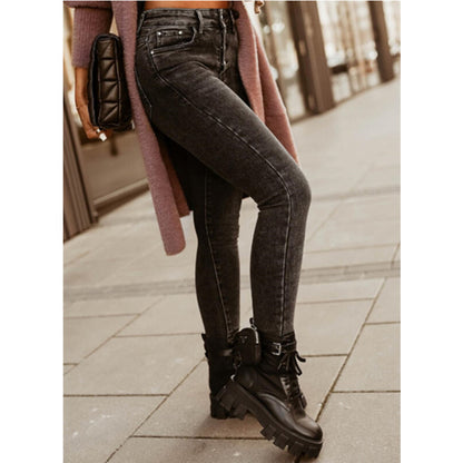 Damen figurbetonte Jeans mit hoher Taille und klassischem Knopfverschluss Stalluxe