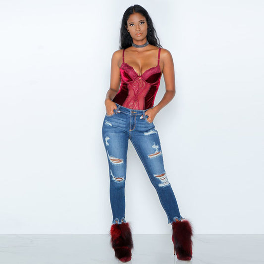 Damen Skinny Jeans im modischen Destroyed-Stil mit ausgefransten Säumen Stalluxe