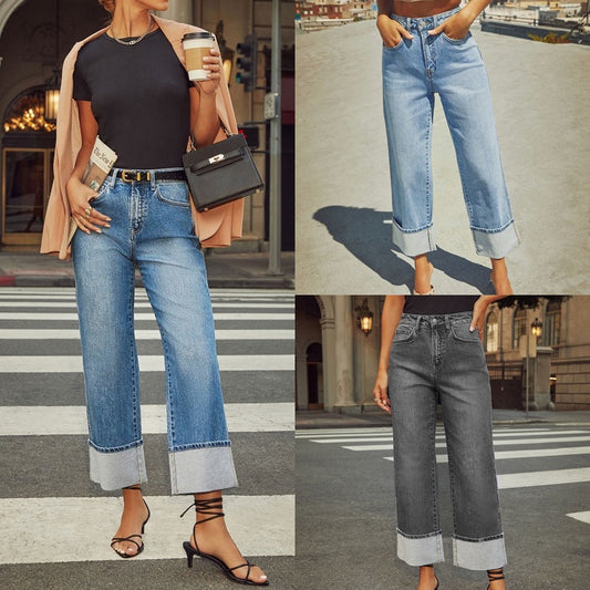 Damen Weit geschnittene Jeans mit umgeklapptem Saum Stalluxe