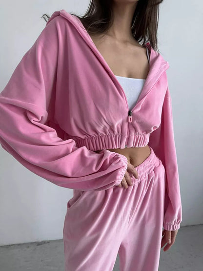 Damen sportliche Veloursjacke mit elastischen Bündchen und Reißverschluss Stalluxe