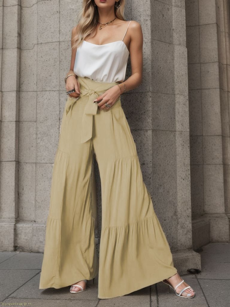 Damen Weitgeschnittene Sommerhose mit elastischem Bund und seitlichem Kordelzug Stalluxe
