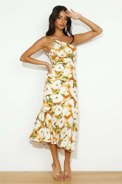 Damen Elegantes Maxikleid mit asymmetrischem Schnitt und floralen Mustern Stalluxe