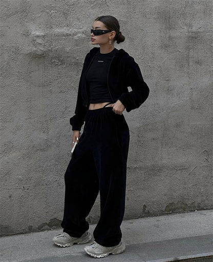 Damen sportliches Velours-Jogginganzug-Set mit lässigem Schnitt und praktischen Taschen Stalluxe