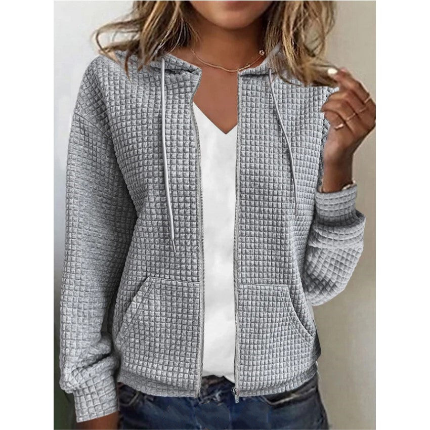 Damen Waffelstruktur Kapuzenjacke mit Taschen und Reißverschluss Stalluxe