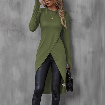 Damen asymmetrisches Longshirt mit eleganter Wickeloptik Stalluxe