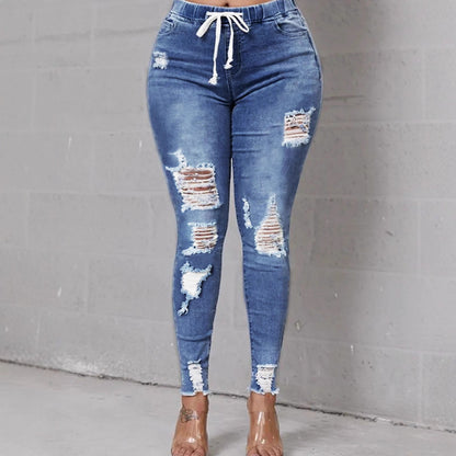 Damen Ripped Skinny Jeans mit elastischem Bund und modischen Destroyed-Details Stalluxe