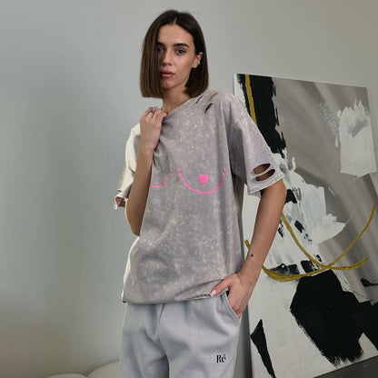 Damen Oversized T-Shirt mit kreativem Druck und lässigem Schnitt Stalluxe