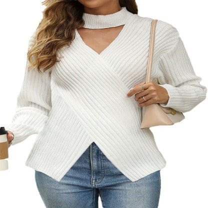 Damen eleganter Strickpullover mit asymmetrischem Design und hoch geschlossenem Kragen Stalluxe
