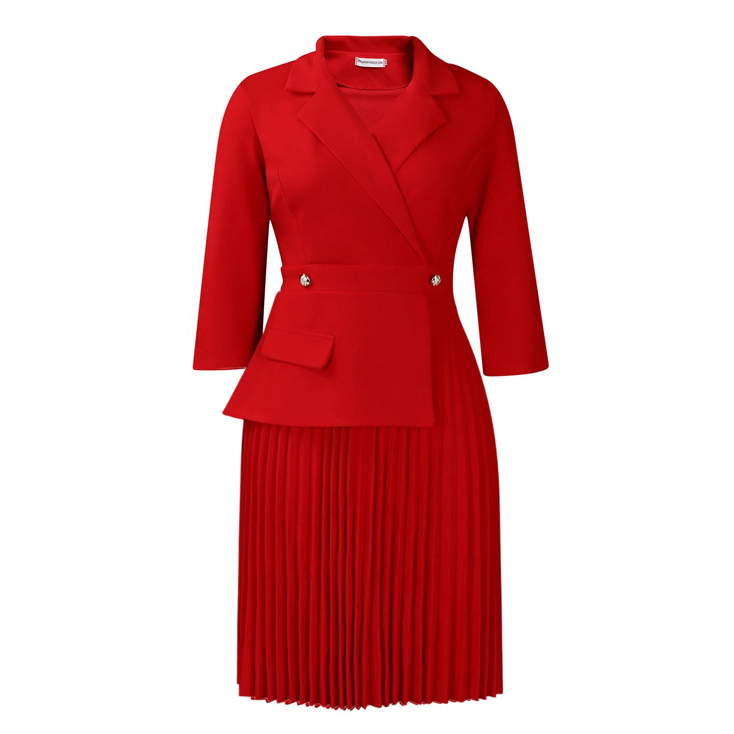 Damen Blazer-Kleid mit plissiertem Rock und eleganten Knopfdetails Stalluxe