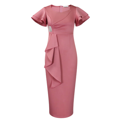 Damen elegantes figurbetontes Kleid mit Rüschendetails und asymmetrischem Saum Stalluxe