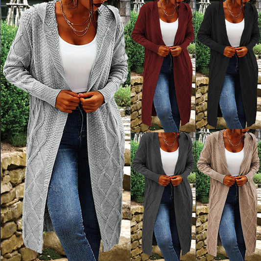 Damen Strickmantel mit gehäkeltem Zopfdesign und offenem Schnitt Stalluxe