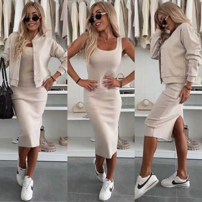 Damen sportliches Kleid mit passender Baumwolljacke Stalluxe