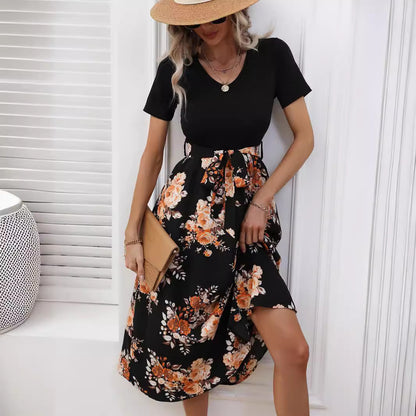 Damen Maxirock mit floralem Design und schmalem Taillengürtel Stalluxe