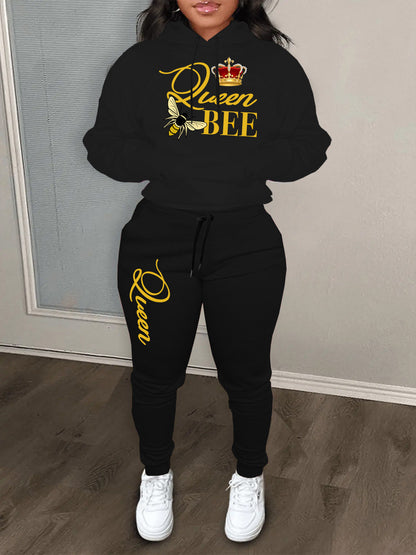 Damen Hoodie und Jogginghose Set mit kreativem "Queen Bee" Design Stalluxe